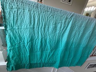 Teal Textured Shower Curtain with Tassel Edges