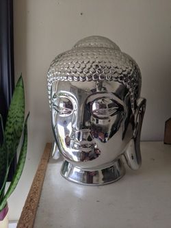 Budda Head Sliver Chrome Statue Bust