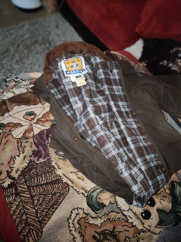 australian cattleman oilskin long jacket size large mens