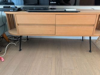 Mid-Century Oak TV Stand with Drawers