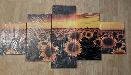 5 Panels Large Sunflower Canvas Wall Art