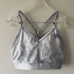 Nike, Womens Grey White Dri-Fir sports bra V Neck Racerback, Size L