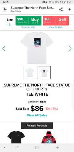 Supreme the north face statue of liberty S/S Tee White L