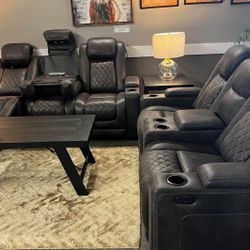 Hyllmont Gray Power Reclining Living Room Set Sofa And Loveseat 