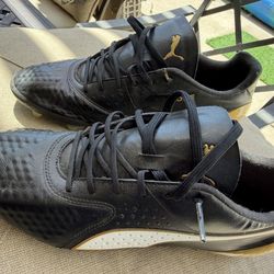 Puma One 1 Leather Soccer Cleats - Black/Gold - Size 9