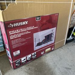 Husky Adjustable Height Metal Heavy-Duty Overhead Garage Storage Rack in Black