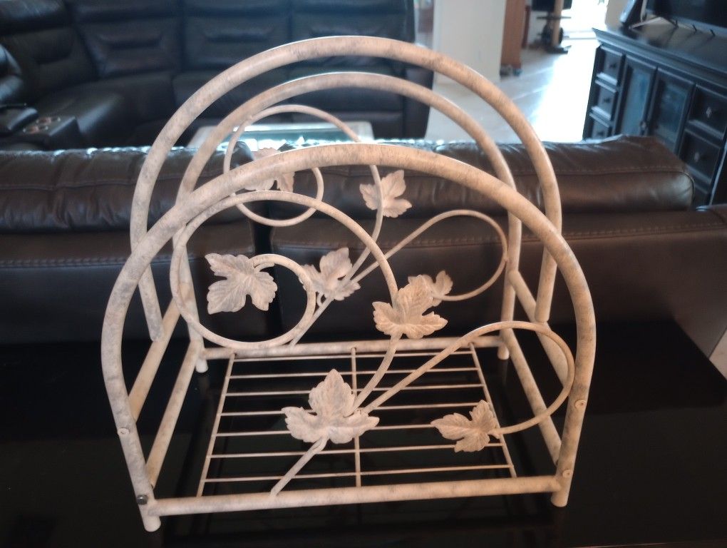 Metal Magazine Newspaper Rack Holder Organizer Vintage Leaf Leaves