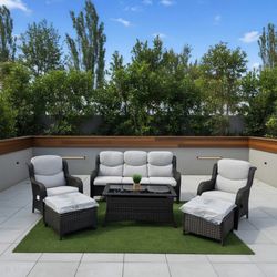 6 Piece Outdoor Wicker Rattan Conversation Set