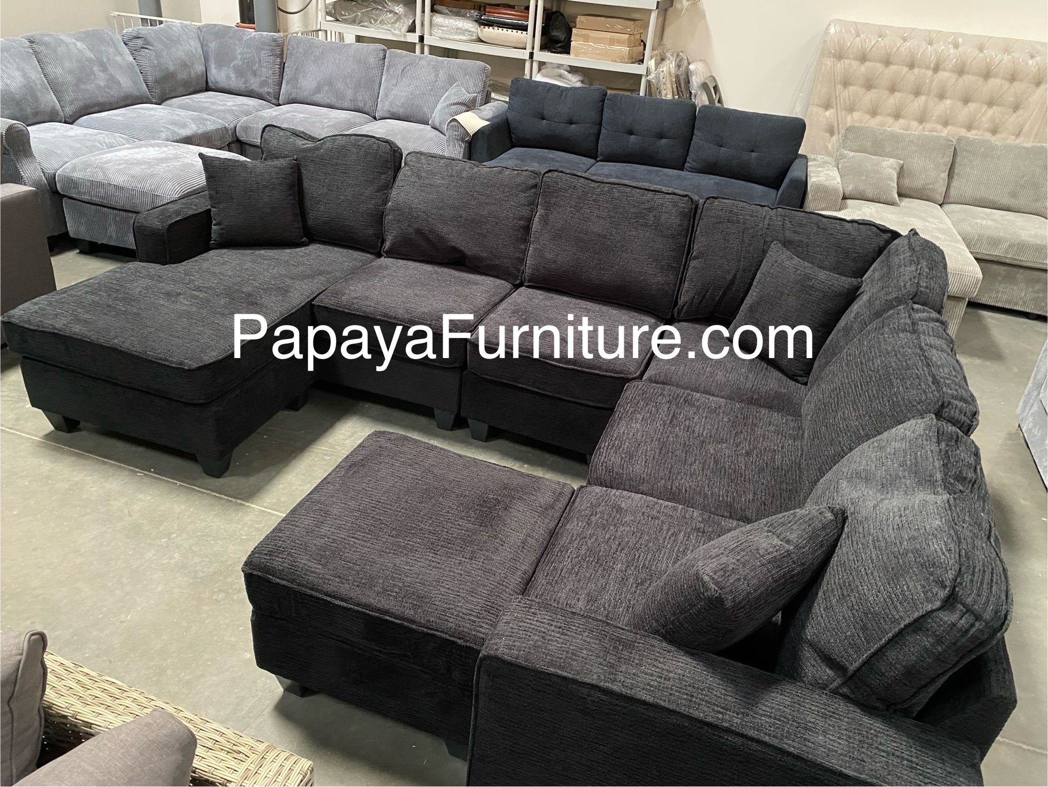 New 113” Chennile Sectional Couch, U-Shaped Sectional Sofa, Couch, Sectionals, Sectional And Ottoman, Couch, Black Sectional, Reversible Chaise Sofa