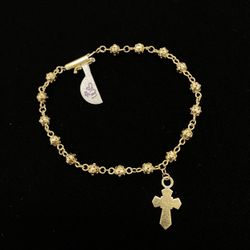 $575 Yellow Gold Beaded Cross Bracelet 