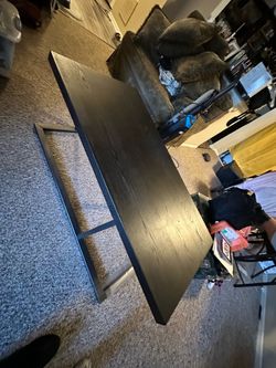 Modern Black Wood Grain Coffee Table with Metal Base