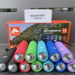 12 Mini Flashlights With 36 AAA Batteries 