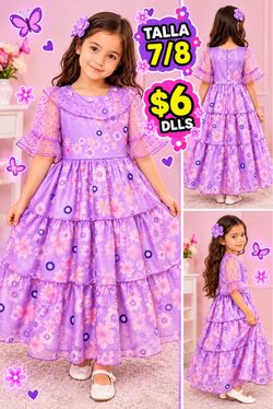 Girls Purple Floral Tiered Maxi Dress Size 7/8
