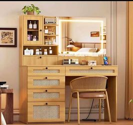 Beige LED lights Vanity Make-Up Table