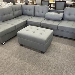 Gray Sectional With Ottoman