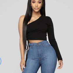 Fashion Nova Black One Shoulder Top