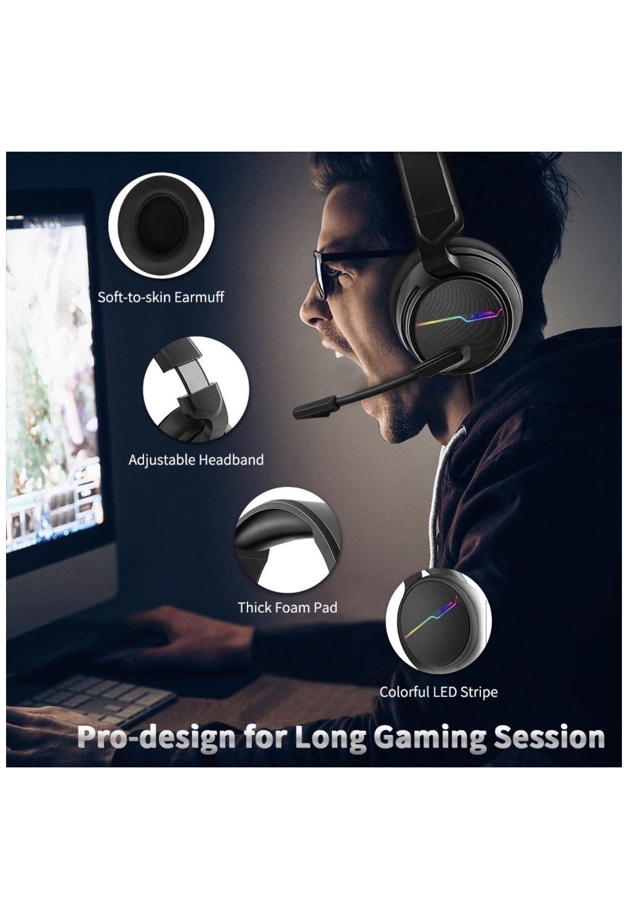 Gaming Headset for PS4, Xbox One S - Noise Cancelling Over Ear Headphones with Microphone