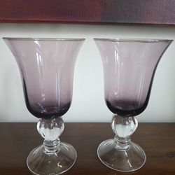 Pair of Lenox Colore Amethyst glass water goblets with bubble stems.