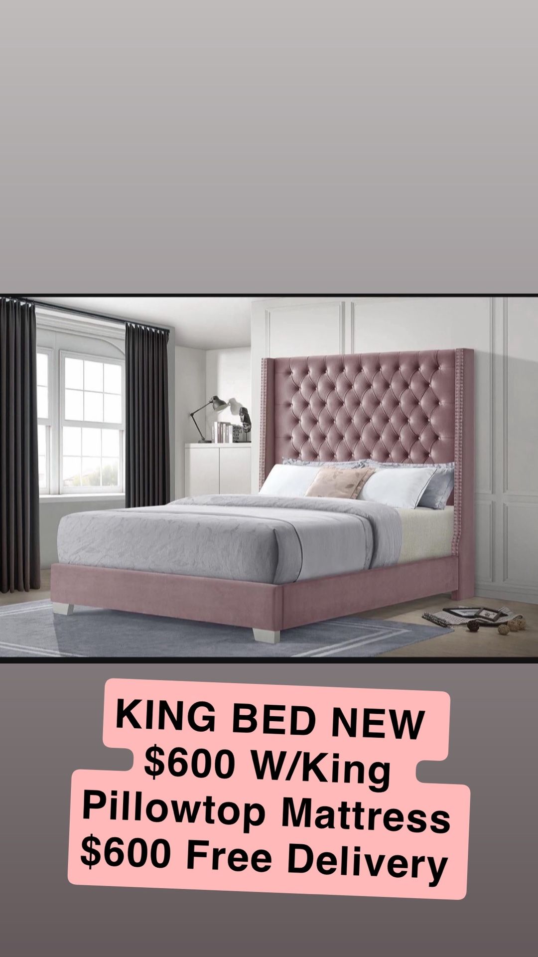 KING BED NEW W/King Pillowtop Mattress $600 Free Delivery