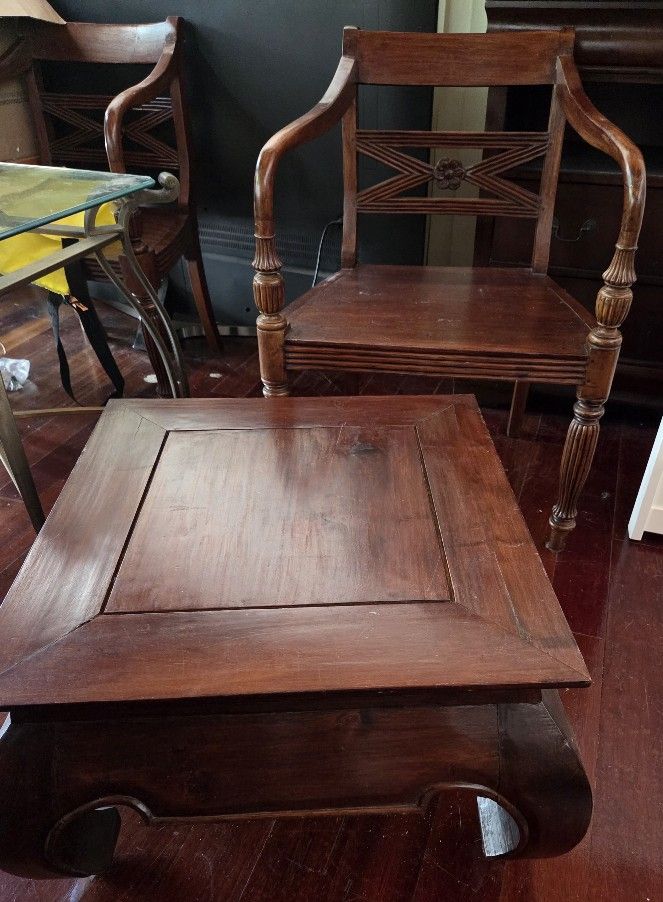 Accent Chair Set of 2 with Table, Living Room Chairs withArmrests for Living Rooom , Or Waiting Room Wood