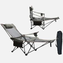 Outdoor Portable Camping Chair with Footrest Folding Stool Adjustable Lawn Chair