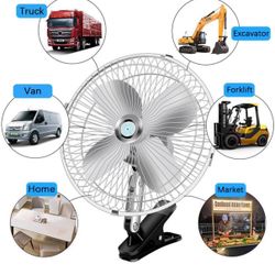 Car 12v Clip Fan,12 Volt DC 10 inch Large 360° Adjustment Metal Fans with Cigarette Lighter,90° Rotation Oscillating Clamp on Cooling Fan for Golf Car
