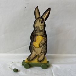 Antique Wooden Hand Painted Carved Rabbit Pull Toy