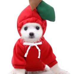 Dog Christmas Halloween Costumes,Dog Hoodies for Small Dogs Cats, Cat Puppy Outfits,Yorkie Chihuahua Pomeranian Clothes (X-Small, Red-Apple)