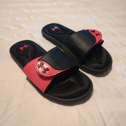 Under Armor Slide Sandals Womens 10 Pink And Black 