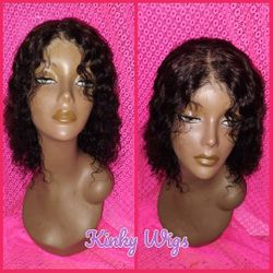 12" Bohemian Curly Middle Part Glueless Human Hair Wig 