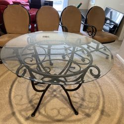 Wrought Iron And Glass Table 48” Table Only No Chairs