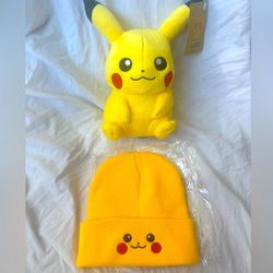 Pikachu Plush And Beanie Bundle Set Brand New