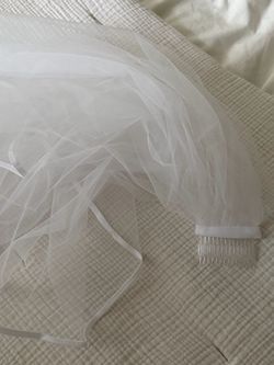 White Tulle Veil with Ribbon Trim