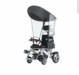 Medical Lightweight Foldable Electric Wheelchair with Sun Canopy, Suspension and Aluminum Frame in Black