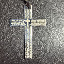 Silver Cross Necklace w/ Lord’s Prayer Engraved – Christian Chain