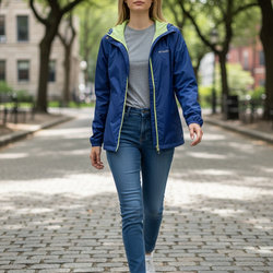 Columbia Women’s Blue/Neon Yellow Packable Wind Rain Nylon Jacket Size Medium