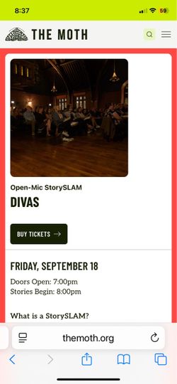 Tonight! 4tix For Moth Story Slam - Divas!