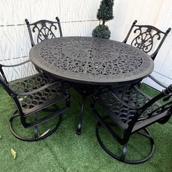 5pc Heavy Cast Aluminum Outdoor Patio Dining Table Set