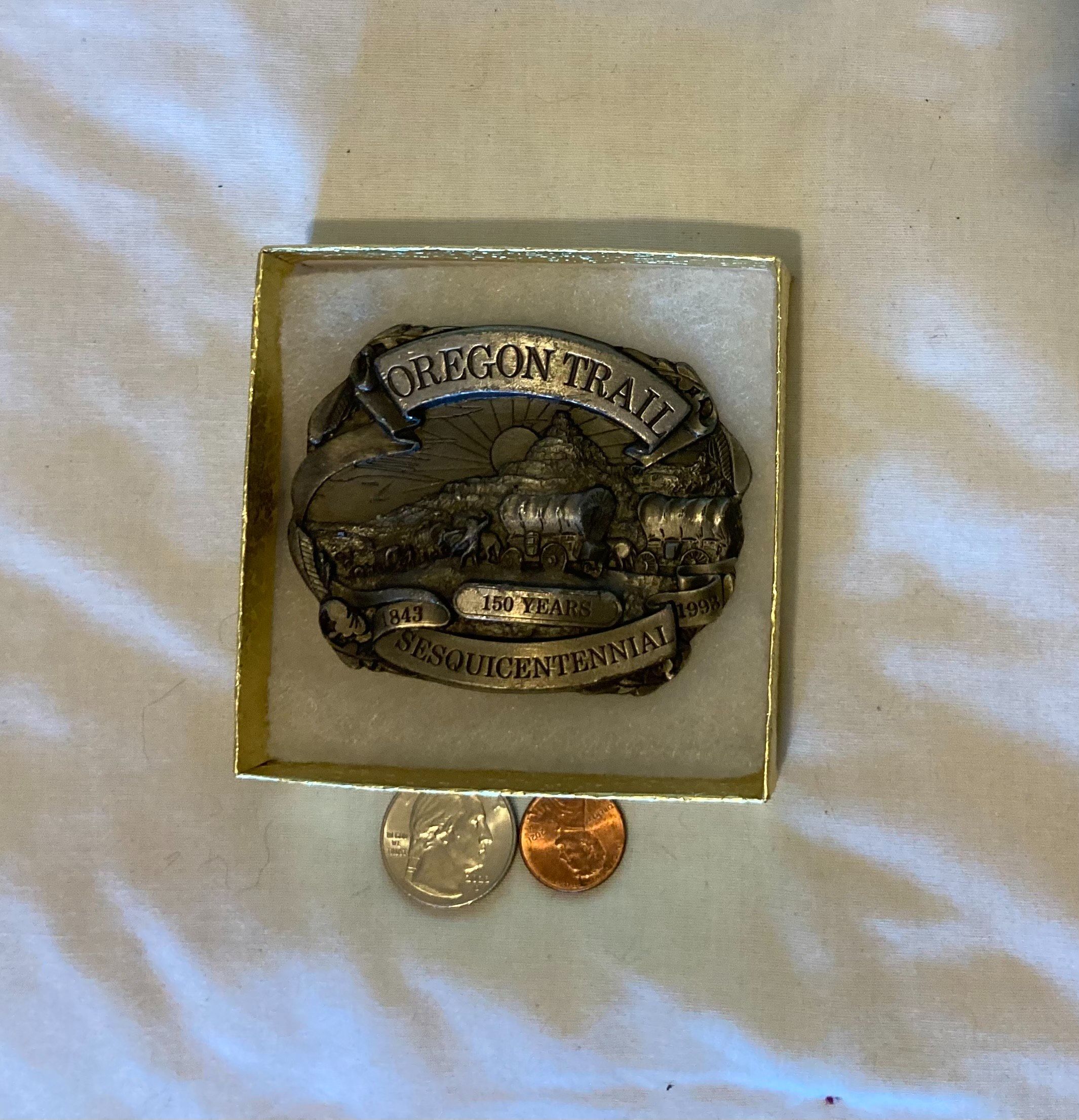 Vintage Oregon Trail belt buckle & belt Belt Buckle Covered Wagon Western Pioneer | Old West Cowboy  main image 2