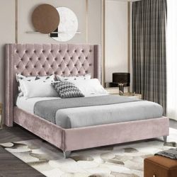 Aiden Pink Velvet King Bed

