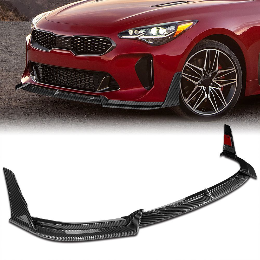 For 2018 2019 2020 2021 2022 2023 Kia Stinger GT-Line Carbon Look Front Bumper Lip Spoiler Splitter -(2-PU-213-PCF