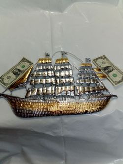 Heavy Plated Brass Schooner Ship