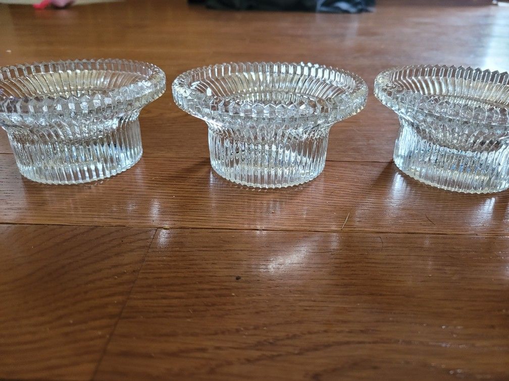 Three Matching Double Sided Glass Candle Holders
