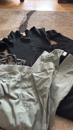 Size 10 nice sweeter , mid length skirt and 3 pairs of tribal pants