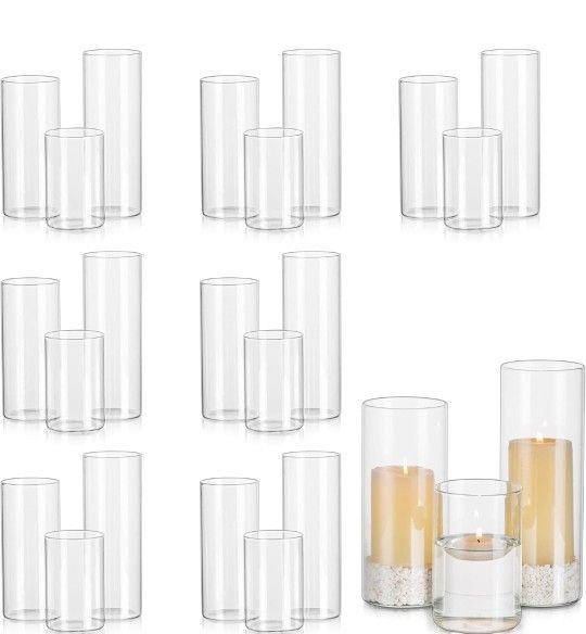 Glass Candle/ Flowers Holders for Table Centerpiece, Cylinder Glass 18 Pcs.