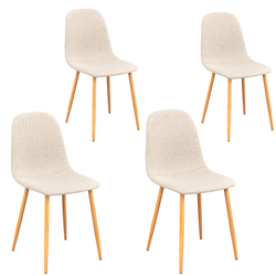 CHARLTON Set of 4 Modern Dining Chairs, Curved Fabric Seats with Wood-Look Metal Legs, Beige Upholstery, Easy Assembly