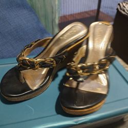 Qupid  Black Wedge Sandals