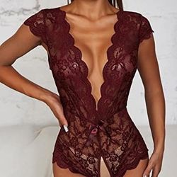 Women's Scalloped Trim One Piece Lingerie Bodysuit