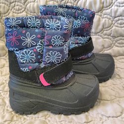 5 Toddler Girls Blue Flowers Floral Shaft Black Foot Ozark Trail Snow Boots