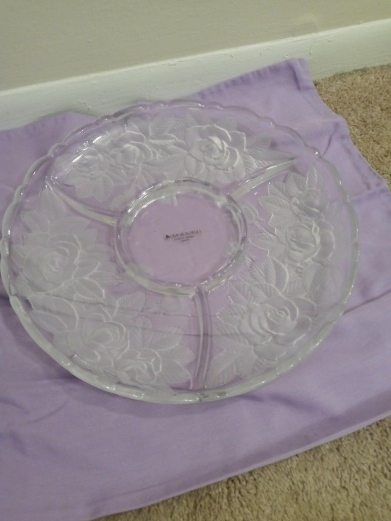 Clear Crystal Divided Platter With Center For Dips